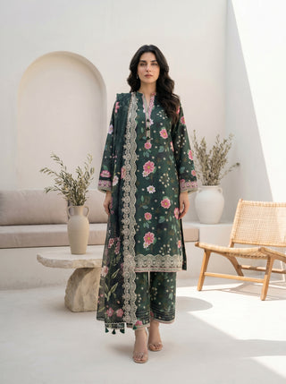 03 Piece Unstitched Printed with Embroidered Cutwork Dupatta