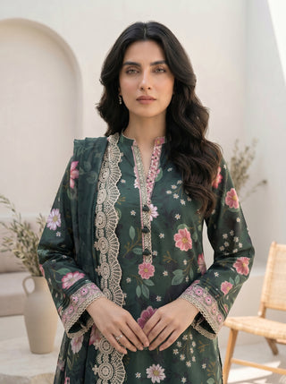 03 Piece Unstitched Printed with Embroidered Cutwork Dupatta