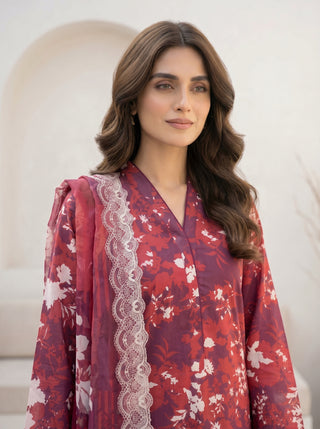 03 Piece Unstitched Printed with Embroidered Cutwork Dupatta