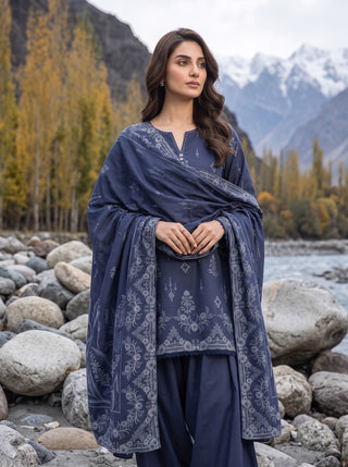 03 Piece Unstitched Printed Pashmina