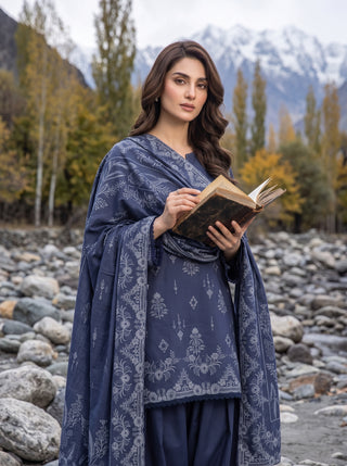 03 Piece Unstitched Printed Pashmina