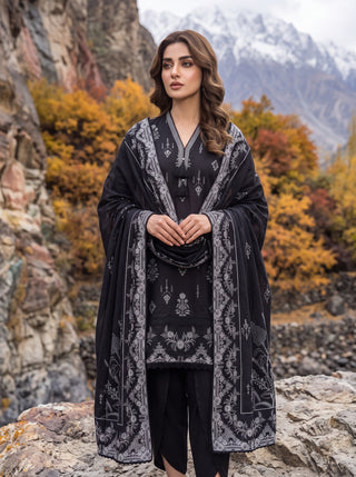 03 Piece Unstitched Printed Pashmina