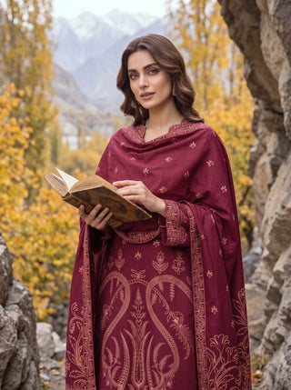 03 Piece Unstitched Printed Pashmina