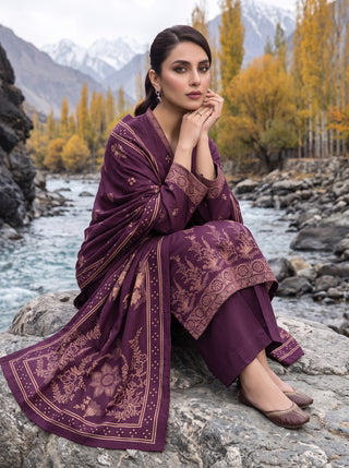 03 Piece Unstitched Printed Pashmina