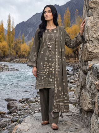 03 Piece Unstitched Printed Pashmina