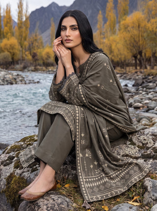 03 Piece Unstitched Printed Pashmina