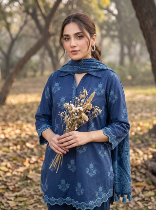 03 Piece Unstitched Textured Printed Marina