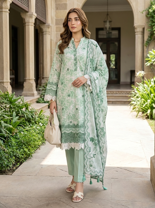 03 Piece Unstitched Printed Embroidered Komal Lawn