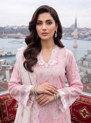 03 Piece Unstitched Printed Embroidered Komal Lawn