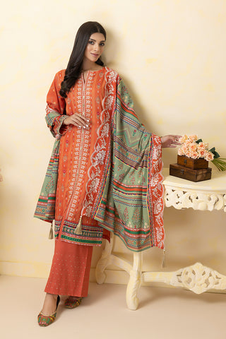 03 piece Unstitched Embroidered Lawn With Embroidered Lawn Dupatta
