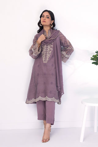 03 Piece Ready to wear  Embroidered Khaddi net with chiffon dupatta