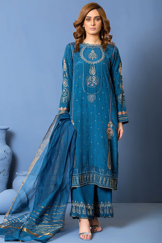 03 Piece Ready to wear  Embroidered Raw silk