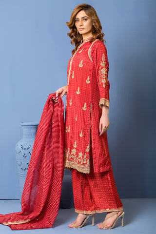 03 Piece Ready to wear  Embroidered Raw silk