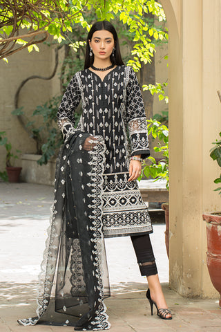 03 piece Unstitched Embroidered Lawn with Embroidered Organza Dupatta