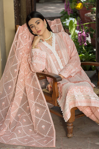 03 piece Unstitched Embroidered Lawn with Embroidered Organza Dupatta