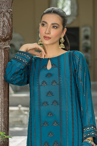 03 piece Unstitched Embroidered Lawn with Embroidered Net Dupatta