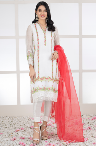 03 Piece Ready to Wear Embroidered Khaadi Net