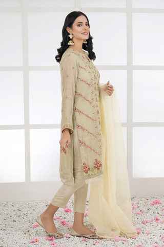 03 Piece Ready to Wear Embroidered Khaadi Net