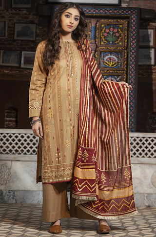 3 Piece Unstitched Gold Printed Lawn