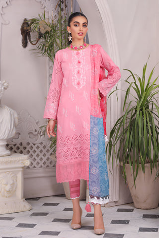 03 piece Unstitched Embroidered Lawn with Embroidered Chiffon Dupatta