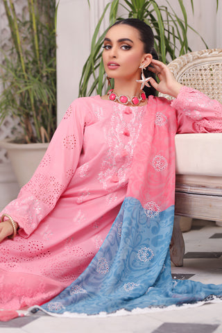 03 piece Unstitched Embroidered Lawn with Embroidered Chiffon Dupatta