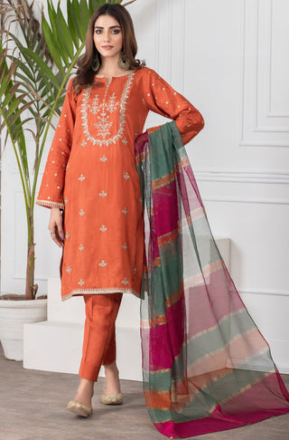 3 Piece Embroidered Raw Silk